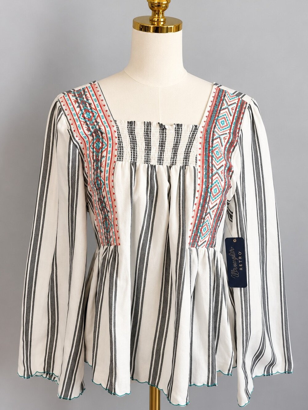 Wrangler Retro Western Embroidered Striped Blouse NWT Medium